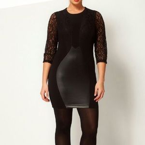✨asos curve black leather and lace 3/4 sleeve dress✨